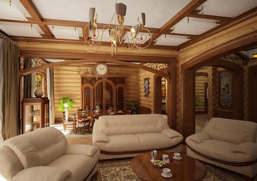 Как внутренняя отделка дома из оцилиндрованного бревна. Стили деревянных домов