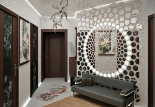 Темная акцентная стена.  Оформление с помощью различных отделочных материалов