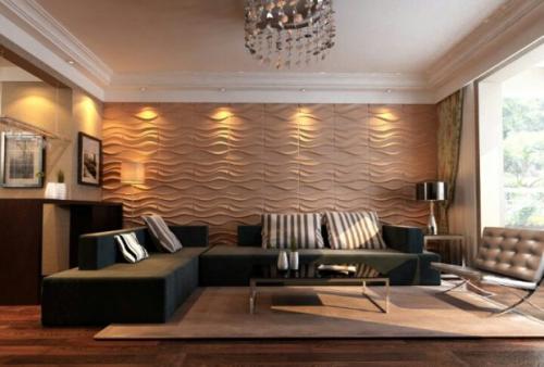 Темная акцентная стена.  Оформление с помощью различных отделочных материалов