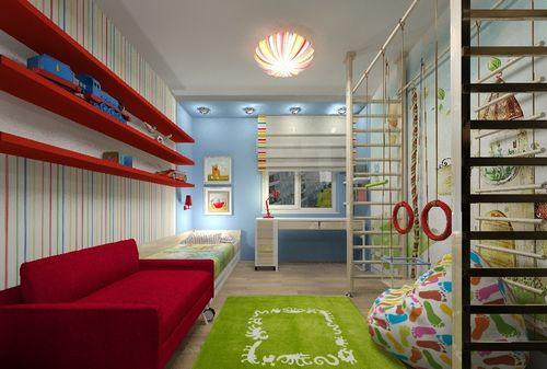 Дизайн однокомнатной квартиры с двумя детьми. Детская зона 31 Дизайн однокомнатной квартиры с двумя детьми. Детская зона 31