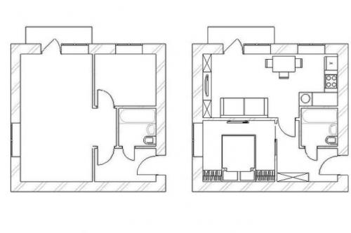 Однокомнатная квартира с неполной стационарной перегородкой. Варианты стилей дизайна для угловой квартиры 01