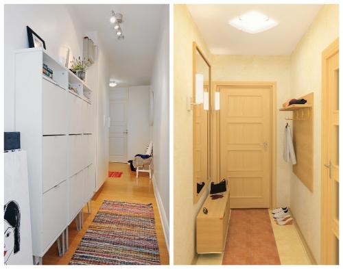 Как можно использовать растения и другие элементы декора для создания уютной атмосферы в узком коридоре.  Умелый подбор цветовой палитры