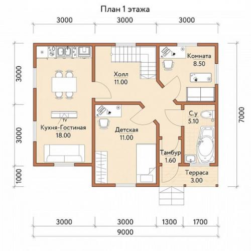 Дома из бруса проекты. №1. Проект «Аккуратный»