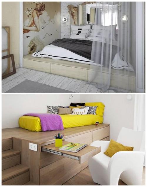 Как совместить рабочее пространство с хранением необходимых вещей в небольшом кабинете.  Создание супервместительного подиума