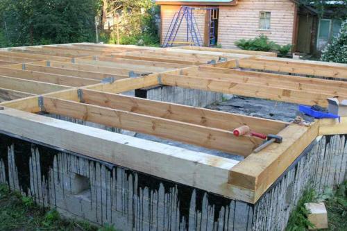 Устройство пола в деревянном доме на винтовых сваях. Монтаж обвязки свайного фундамента