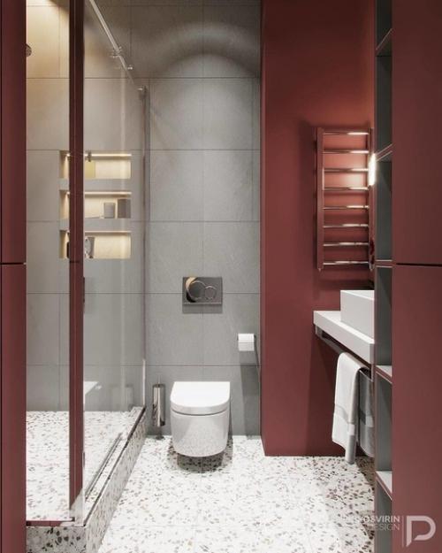 Насыщенная цветовая гамма в дизайне санузла. 01