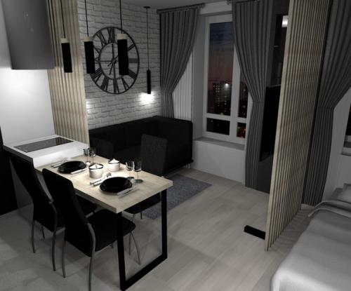 Дизайн квартиры - студии в современном стиле. 02