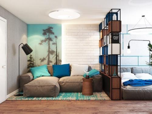 Вариант оформления однокомнатной квартиры с яркими акцентами. 07