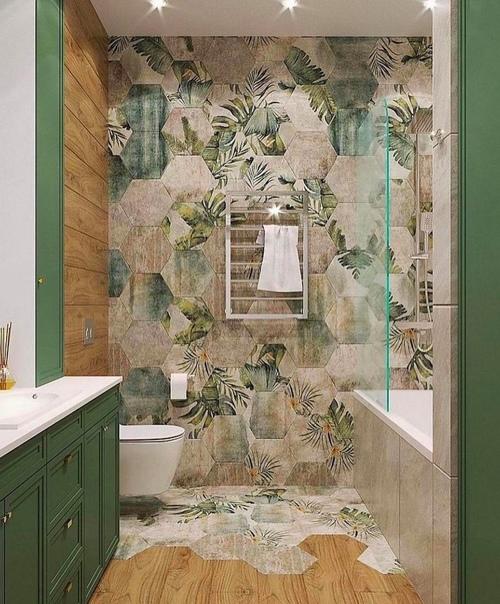 Симпатичная ванная комната, отлично подобраны цвета. 01