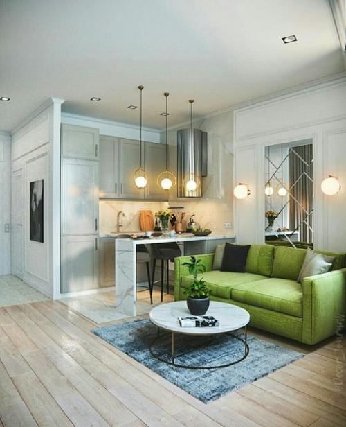 Кухня - гостиная светло и свежо. 02