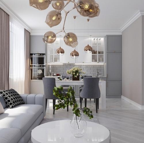 Кухня и гостиная в едином стиле. 05