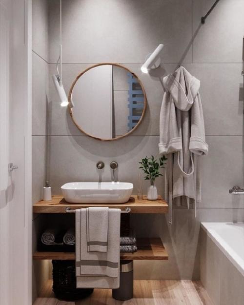 Дизайн - проект ванной комнаты в сером цвете. 01