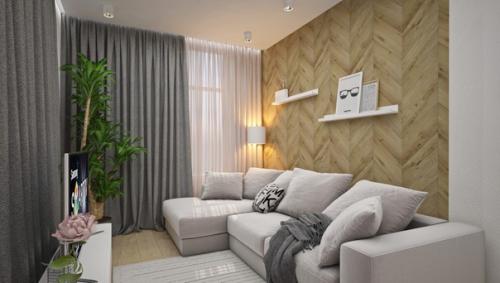 Интерьер гостиной в светлых тонах.