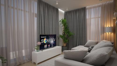 Интерьер гостиной в светлых тонах. 02