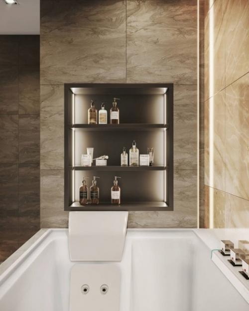 Создайте уютную и функциональную ванную комнату, сделанную в теплых тонах. 02