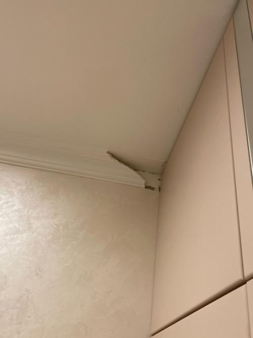 Добрый день, были сделаны неправильные замеры шкафа и получилось, что пришлось обрезать плинтус, подскажите как теперь все красиво исправить? 01