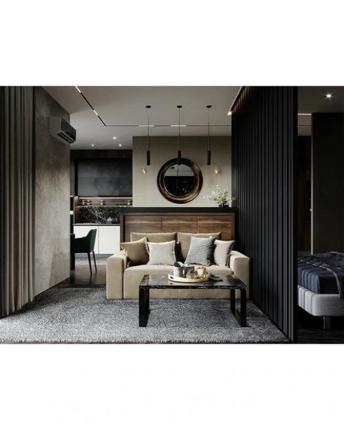 Еще одна большая студия, владельцы которой видимо переоборудовали несколько комнатную квартиру в нее убрав все двери и немного расширив проходы. 05