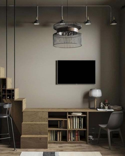 Внимание!  Только в том случае, если у вас небольшая студия, не беда, ее всегда можно превратить в хоромы, главное чтобы потолки были высокие. 05