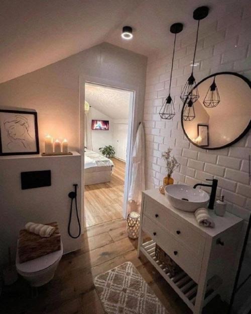 Ванная комната, совмещённая с санузлом, очень круто всё оформили.