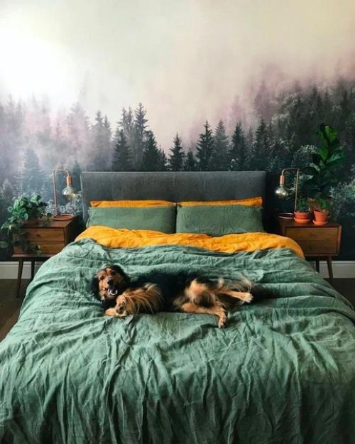 Я уверен, здесь достигнуто идеальное сочетание обоев и текстиля для спальной комнаты. 01