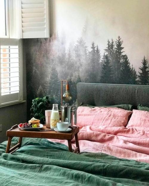 Я уверен, здесь достигнуто идеальное сочетание обоев и текстиля для спальной комнаты. 02