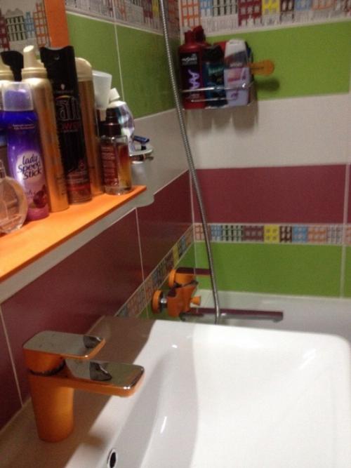 Мой санузел.  Мы решили, что не будем в стандартных цветах оформлять, а сделаем насыщенным красками. 06