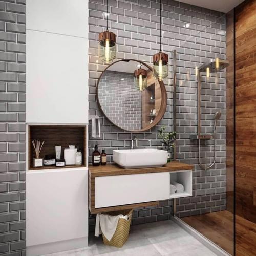 Стильный санузел, полностью сделанный на современный лад.