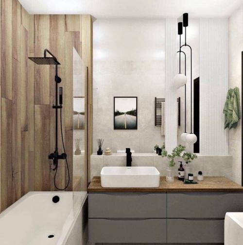 Используя бюджетные материалы, вы сможете создать привлекательную и стильную ванную комнату. 01