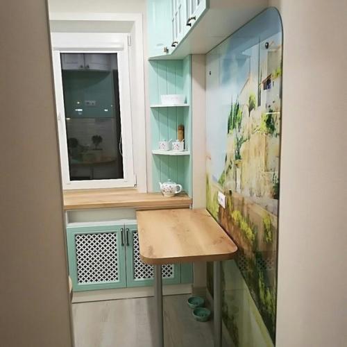 Моя кухня с применением мятных цветов и натурального дерева. 05