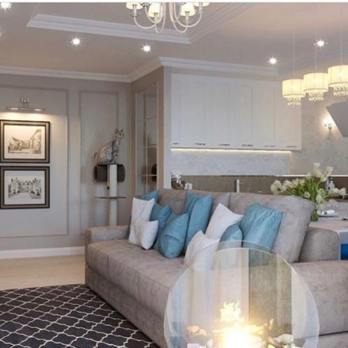 Дизайн кухни, гостиной и прихожей в одном стиле. 04