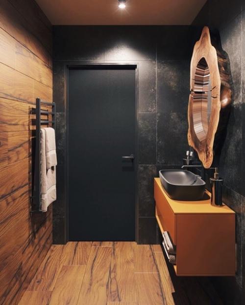 Решили попробовать в своей ванной совместить плитку под дерево с черной, на картинках такой стиль всегда выглядел интересно. 01