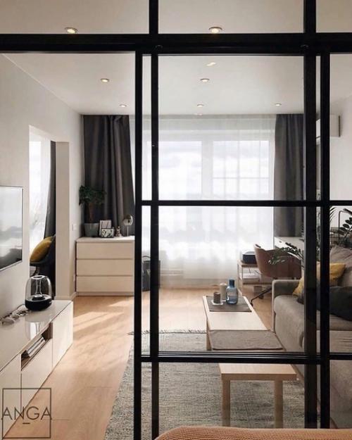 Однокомнатная квартира с весьма продуманным разграничением пространства. 01