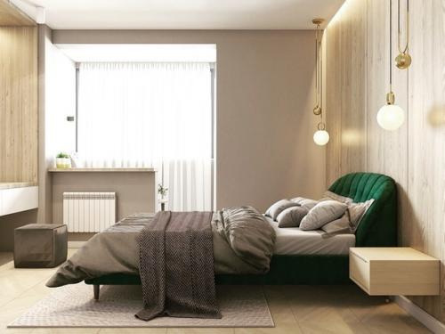 Дизайн спальни.  И конечно же, акцент из модного зеленого цвета. 02