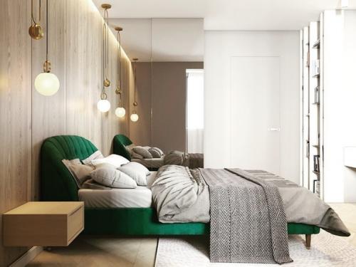 Дизайн спальни.  И конечно же, акцент из модного зеленого цвета. 04