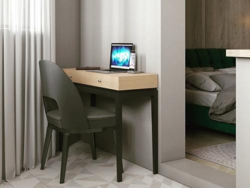 Дизайн спальни.  И конечно же, акцент из модного зеленого цвета. 03