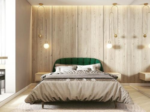 Дизайн спальни.  И конечно же, акцент из модного зеленого цвета. 05