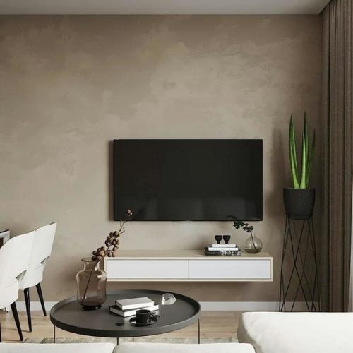 Кухня и гостиная в сером цвете.