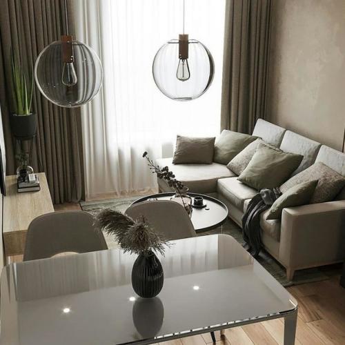 Кухня и гостиная в сером цвете. 01