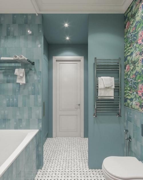 В этой ванной комнате не только прекрасная цветовая гамма, но и функциональность, делающая ее удобной! 02