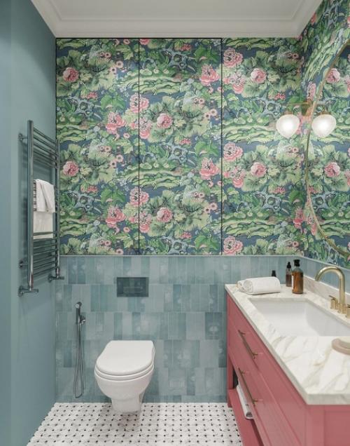 В этой ванной комнате не только прекрасная цветовая гамма, но и функциональность, делающая ее удобной! 03