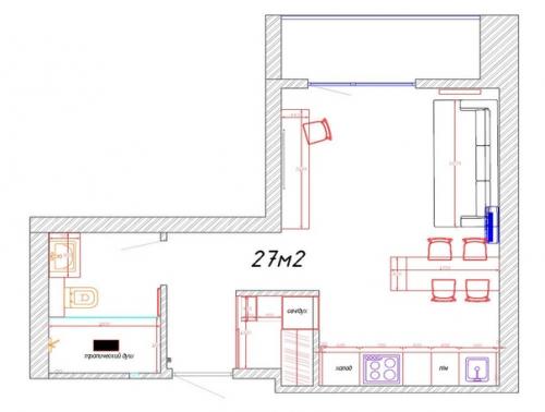Вариант интерьера для студий площадью 27 кв. 05