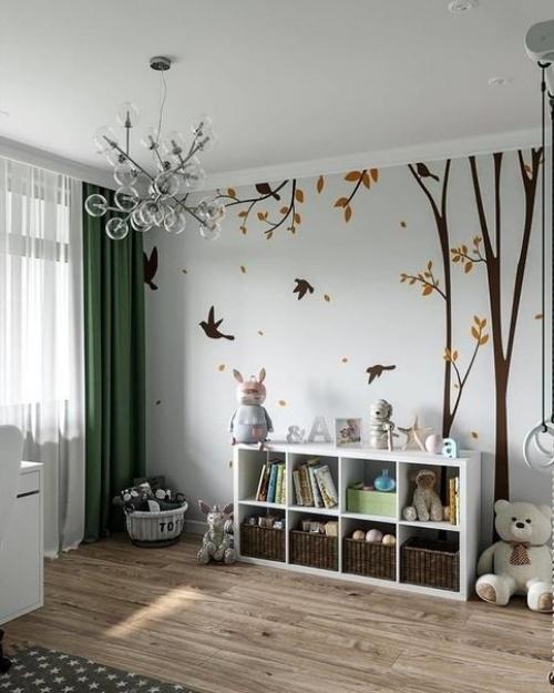 Дизайн детской комнаты в бело зеленых цветах. 01