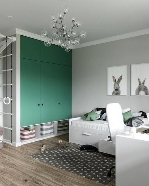 Дизайн детской комнаты в бело зеленых цветах. 03