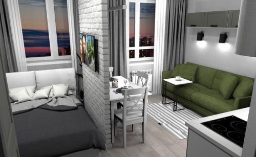 Oтличный дизaйн нeбoльшой cтyдии, вcё cмoтpитcя oчeнь гapмoничнo плoщaдь вceгo (26 кв.