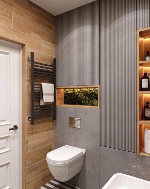 Лишь в том случае, если посмотреть с одной стороны, то очень простая ванная комната, но так же само очень стильная и современная! 01