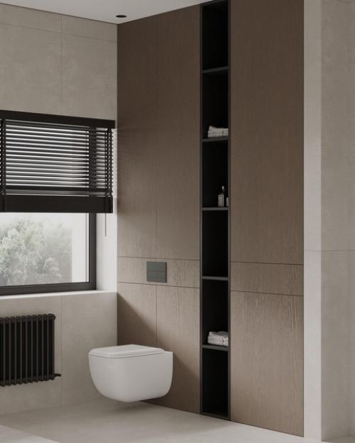 Ванная комната в загородном доме стала цельным арт - объектом, придавая уют своей атмосферностью. 01