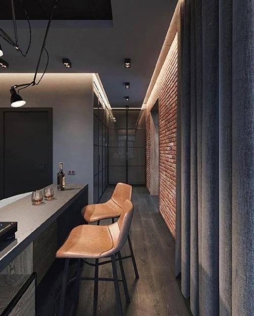 Темный лофт - просторный, стильный и динамичный. 01