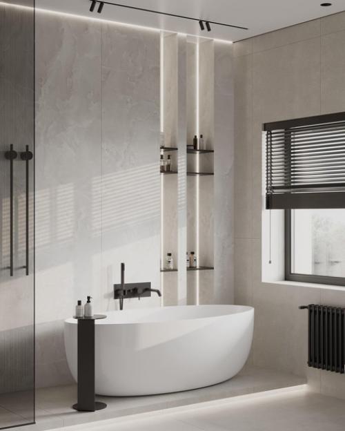 Ванная комната в загородном доме стала цельным арт - объектом, придавая уют своей атмосферностью. 02