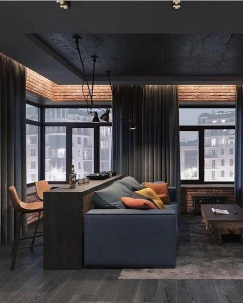 Темный лофт - просторный, стильный и динамичный. 05
