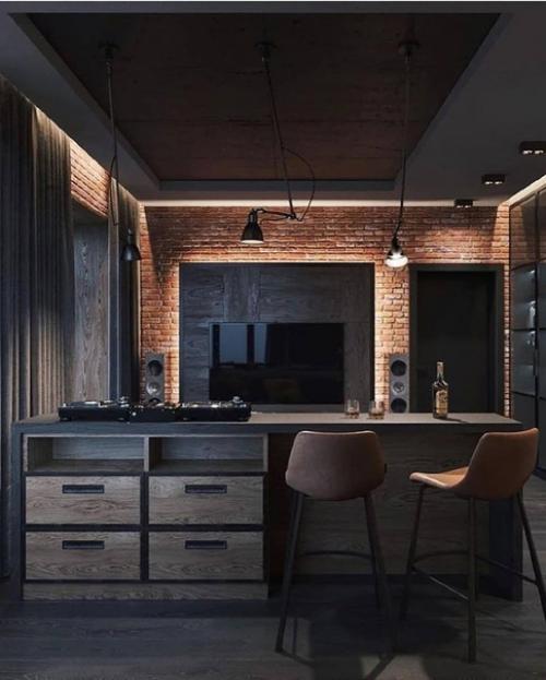 Темный лофт - просторный, стильный и динамичный. 03